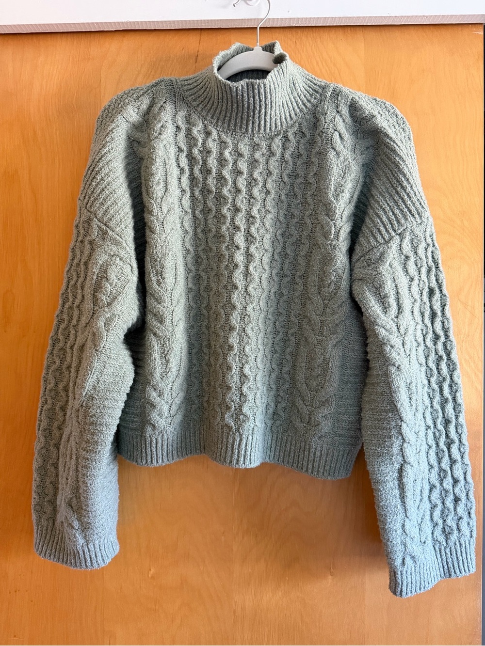 Cozy Cable Knit Mock Neck Sweater - Sage Green